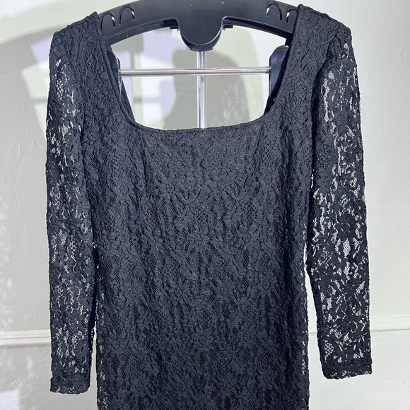 Urban Outfitters Black Lace Bodycon Dress Long Sleeve Stretch Size Large Fitted - Picture 5 of 11